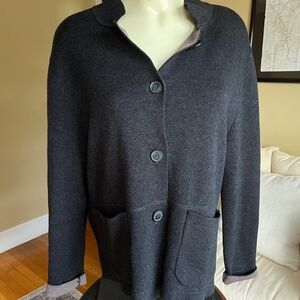 Poetry Double Knit Cotton Jacket Cardigan Gray Contrast Interior